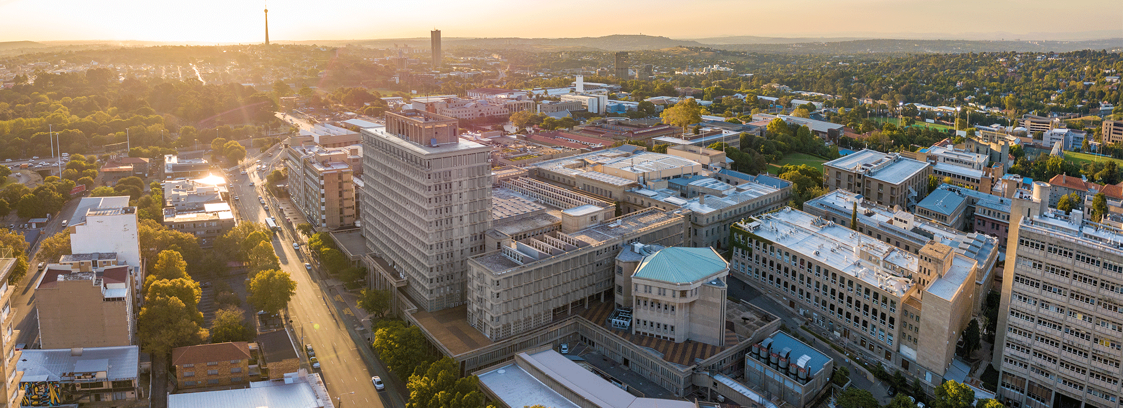 Panoramic aerial view of Wits Braamfontein campus